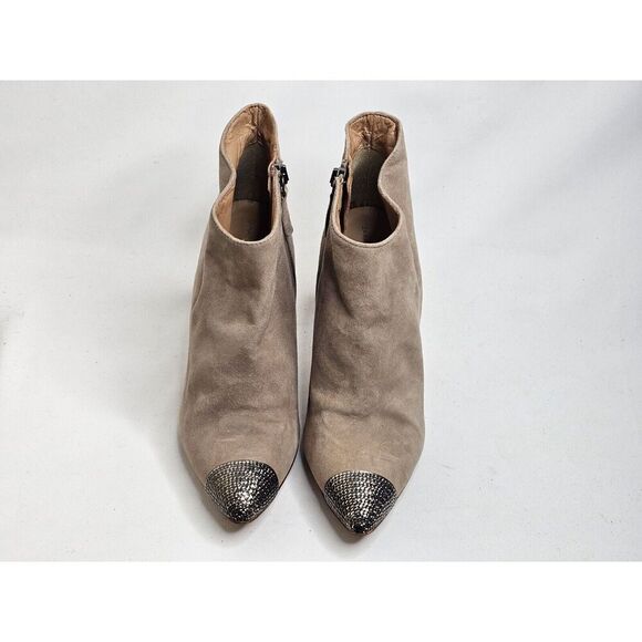 Zara Basic Beige Suede Ankle Boots Heels Studded Toe Womens Size 38/7.5 - Picture 3 of 8